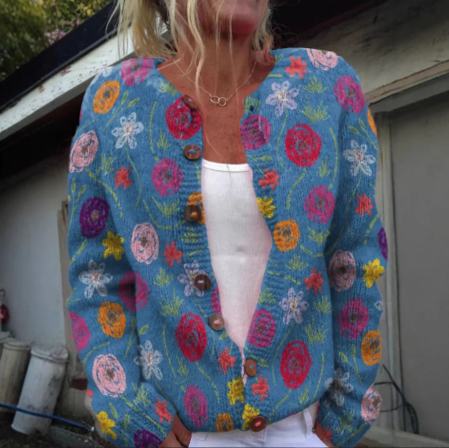 JansenStyle™ Enora - Blauw vest met bloemenprint