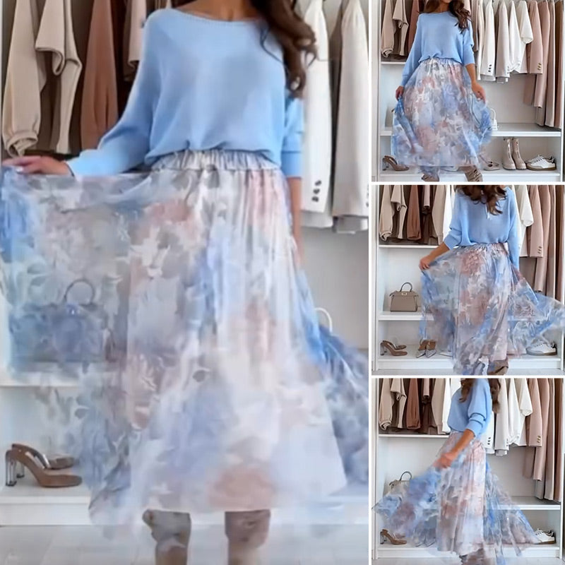 Blauwe set: top met een leuk strikje op de rug en een tulle rok